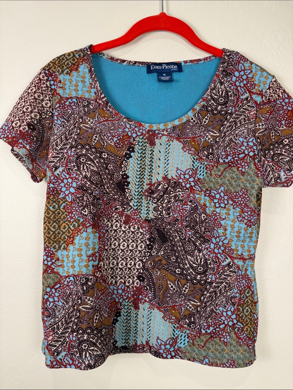 Evan-Picone Petite Paisley Patchwork Scoop Neck Top PL